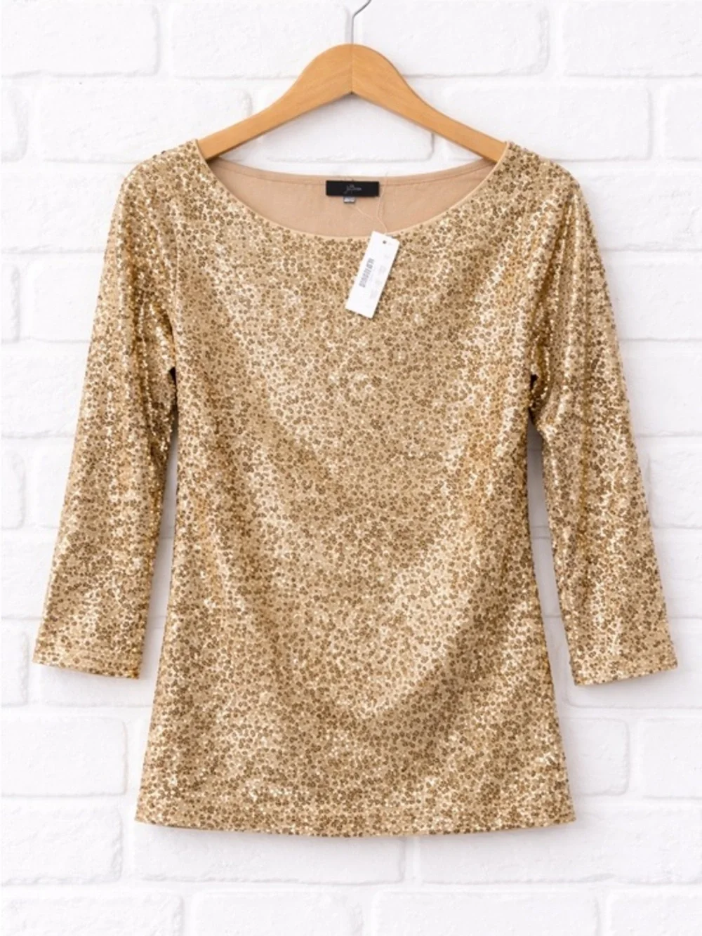 J.Crew Gold Sequin Drapey Boatneck Top